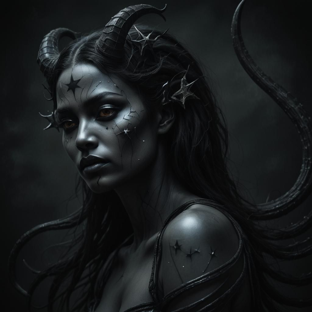 Obsidian Woman Portrait in Dark Surrealism Style