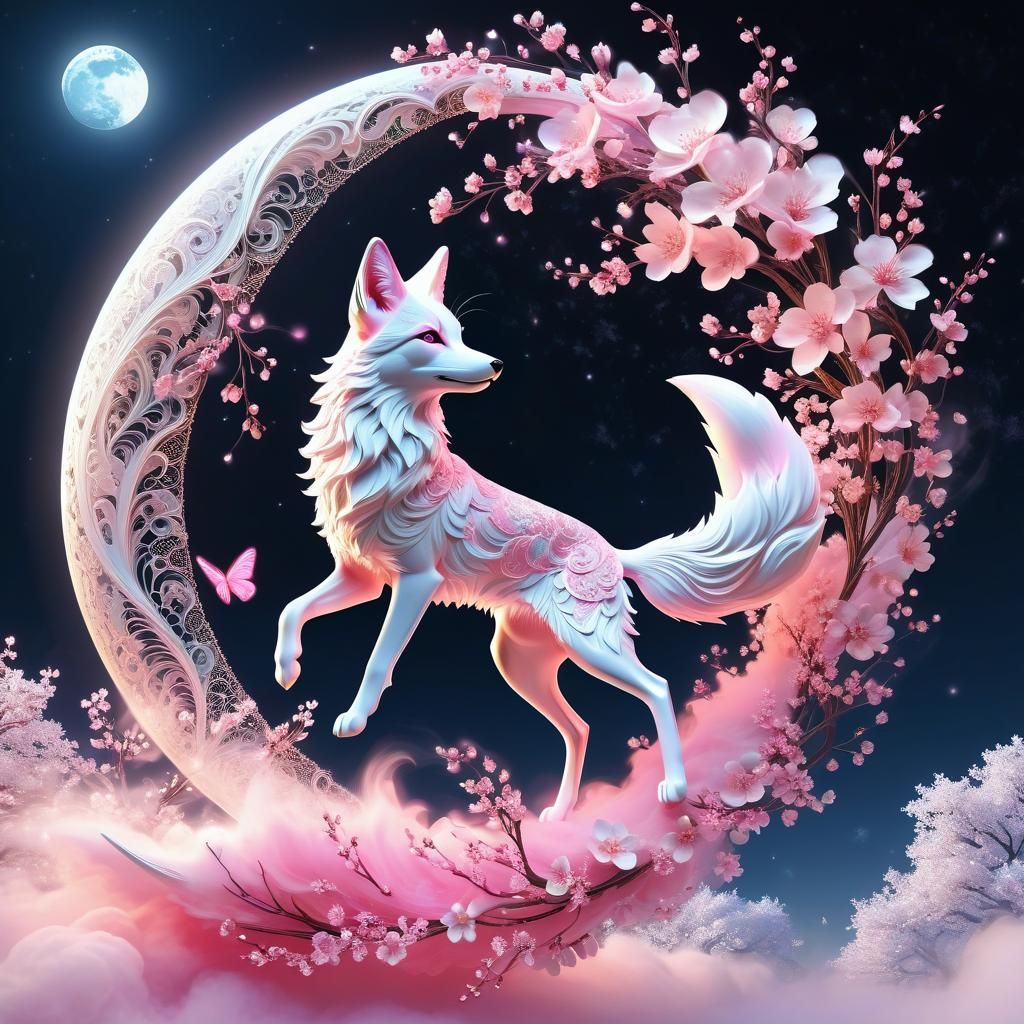 Cherry Blossom Moon Fox