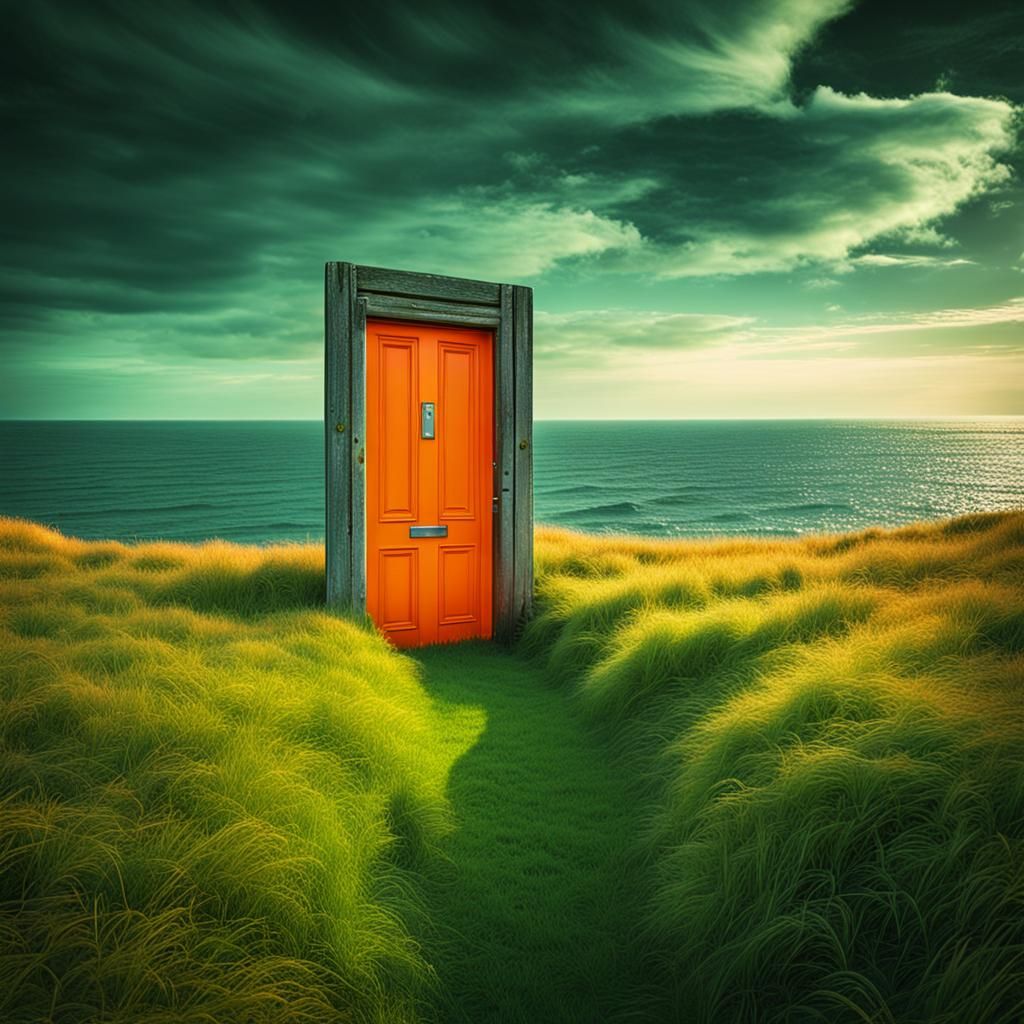 Glowing Doorway to the Sea: Hyperrealistic Dreamscape
