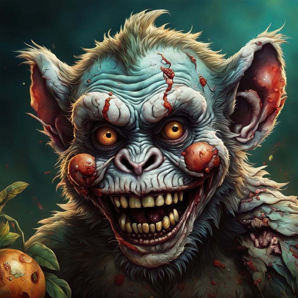 Hyperrealistic Zombie Monkey Clown Bush Baby in Dramatic Spl...