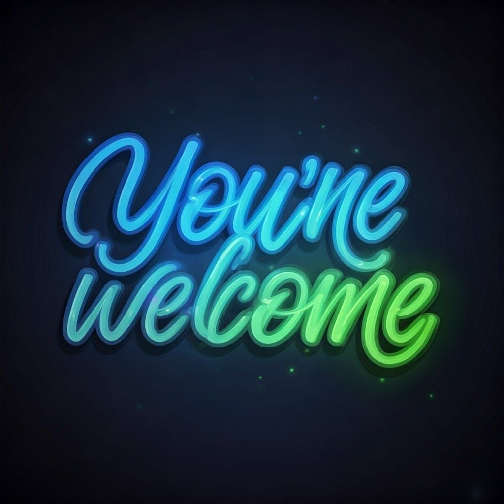 Glowing Neon "You're Welcome" in Futuristic Style