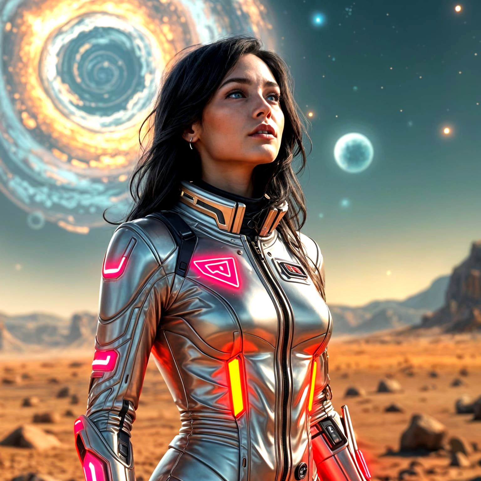 Woman on Alien Planet in Futuristic Style