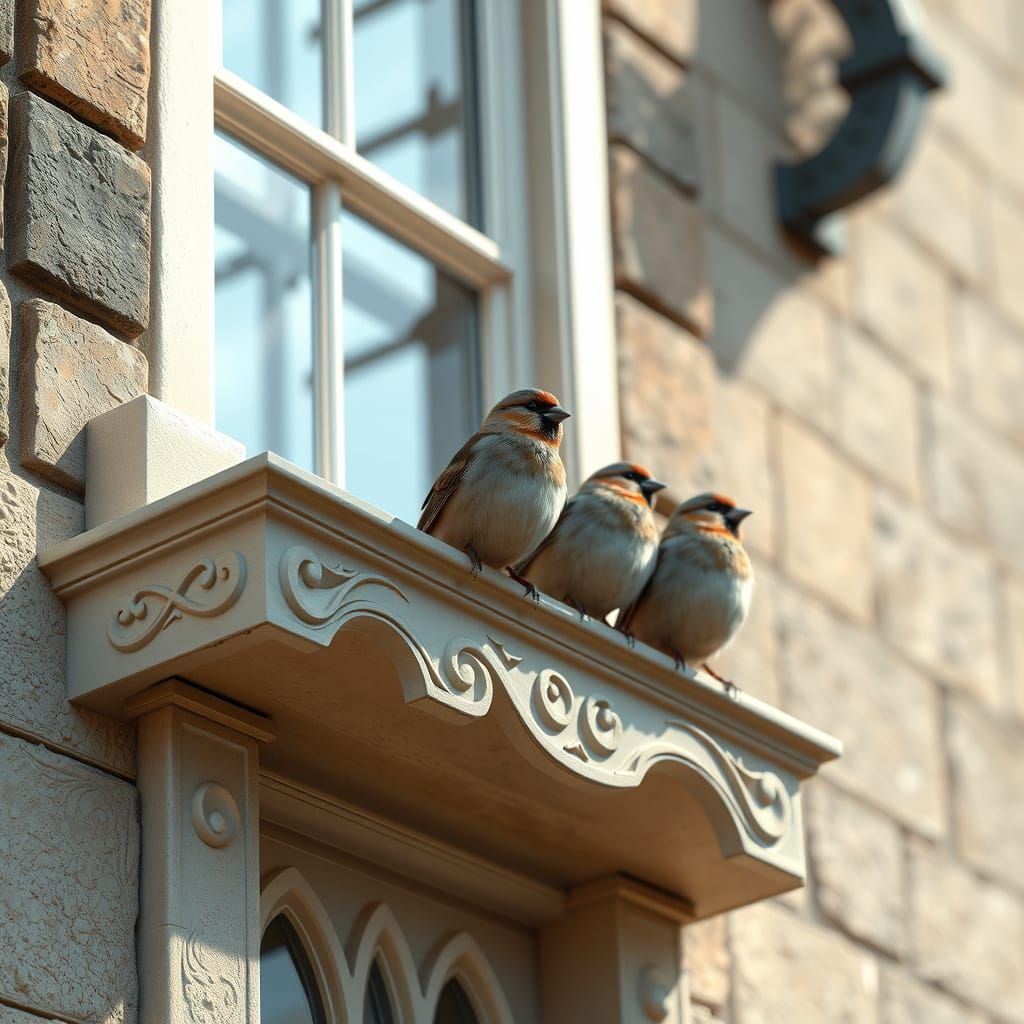 Sparrows on Guttering: Anime-Inspired 3D Art