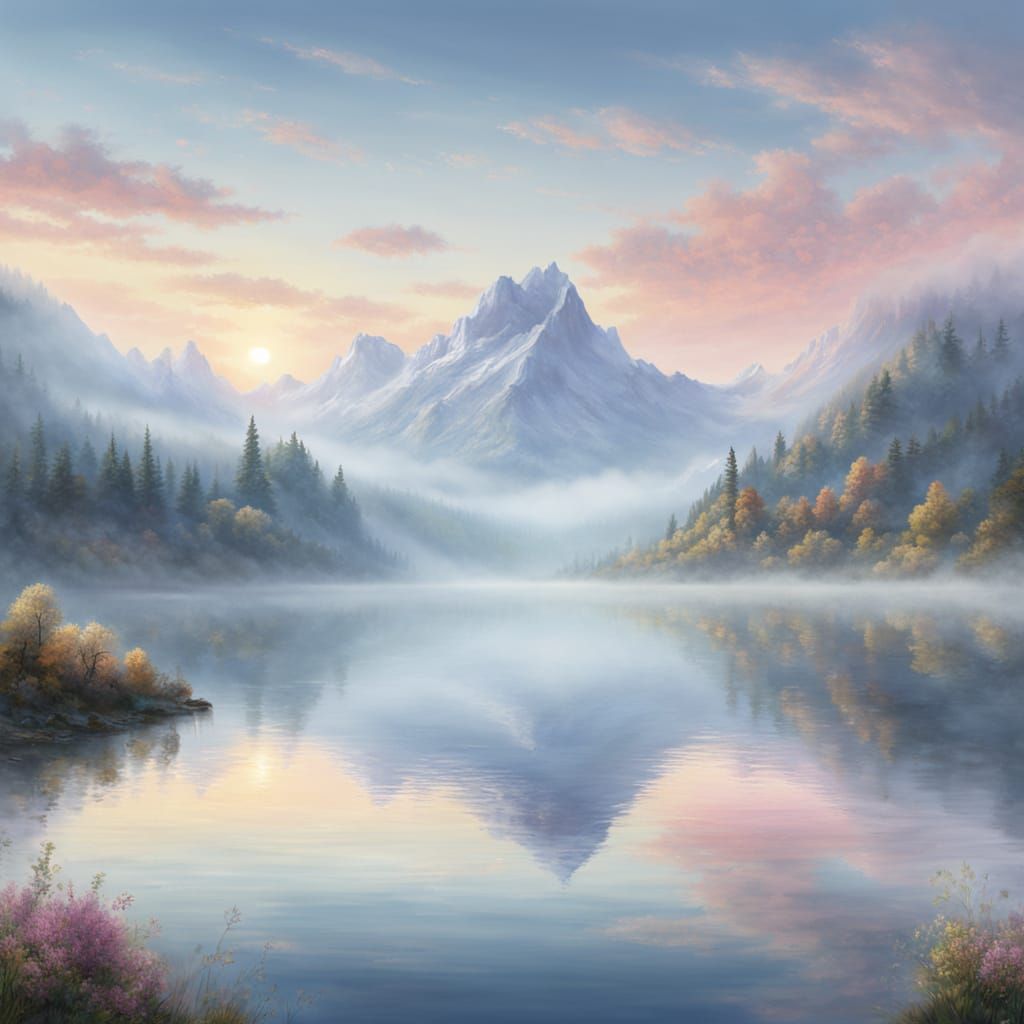 Ethereal Dawn Breaks Over Serene Mountain Range