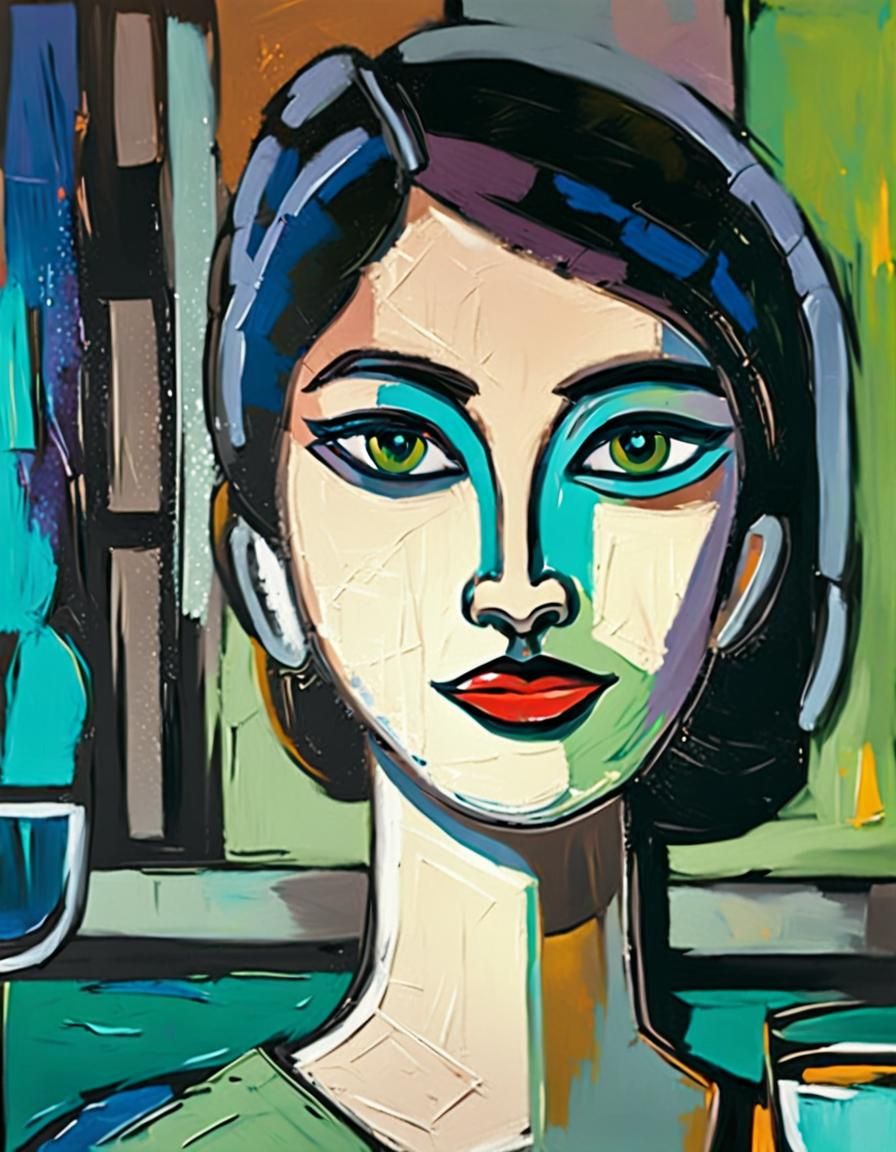 Pop-Expressionist Portrait with Impasto Oil Painting Texture...