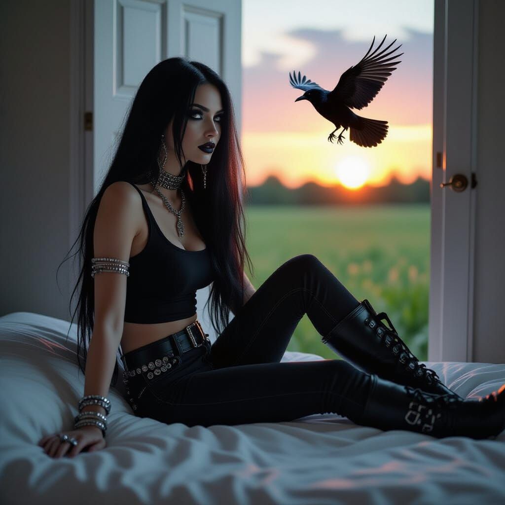 Gothic Woman Follows Crow to Afterlife