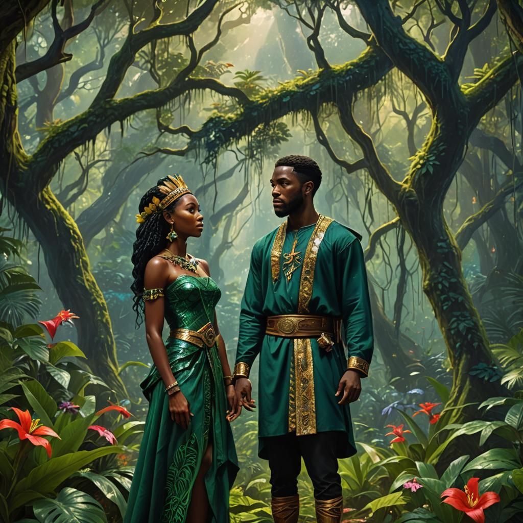 African Prince and Princess in Igbo Rainforest