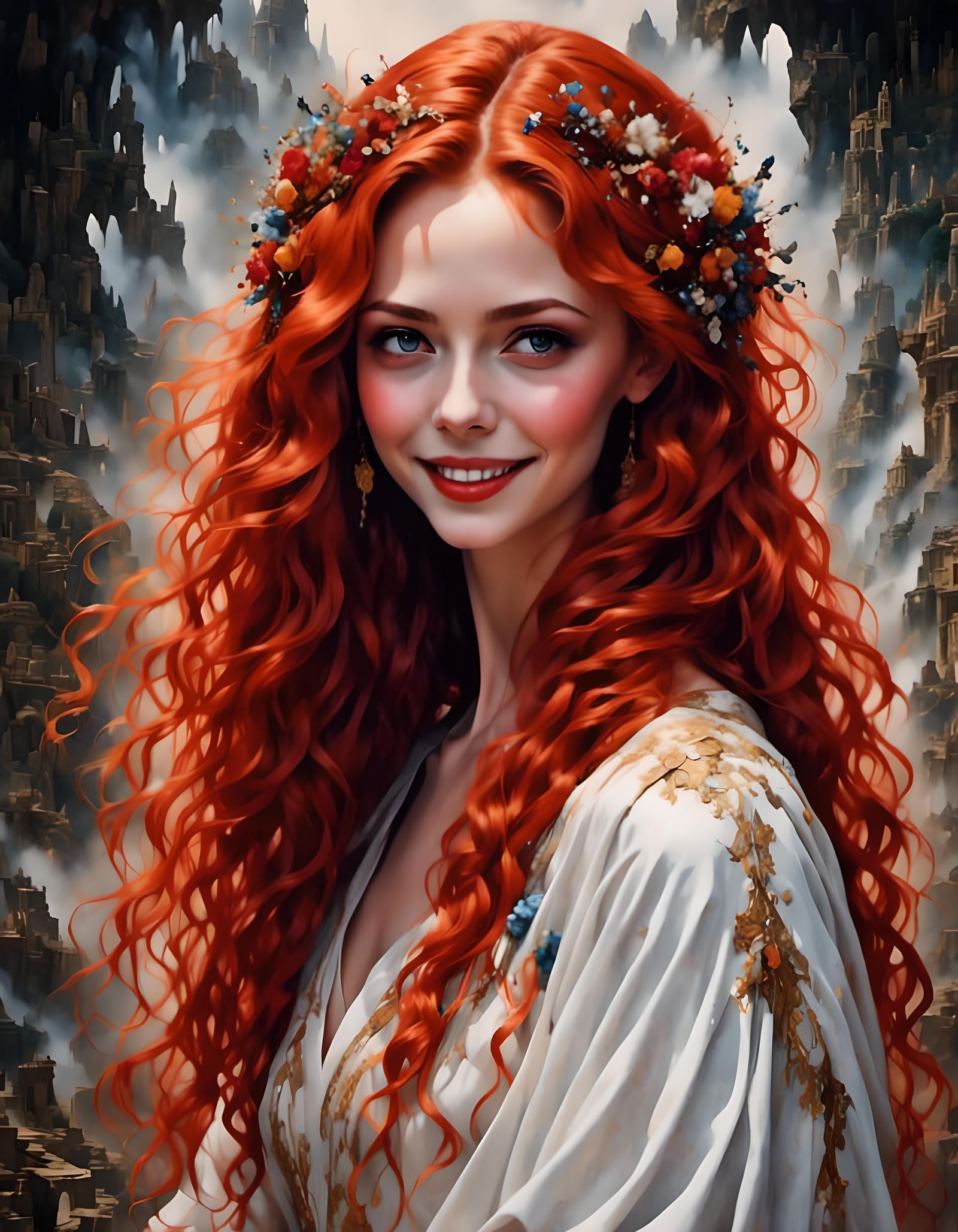 Detailed Matte Painting of a Woman in Red