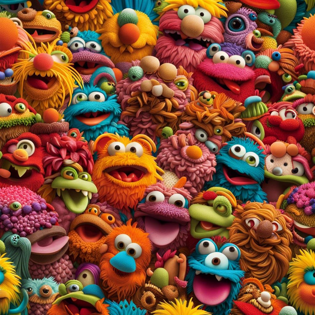 Isometric Muppet Monster Sandwich in Rainbow Colors