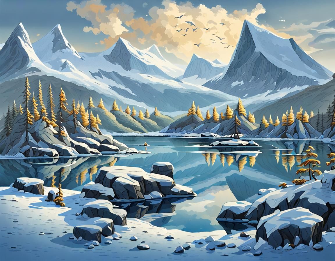 Frosty Nordic Islands: Mythical Mountain Landscape