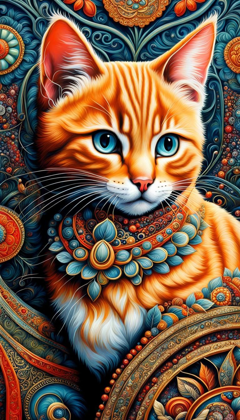 Maximalist Kitten Portrait with Bold Colors