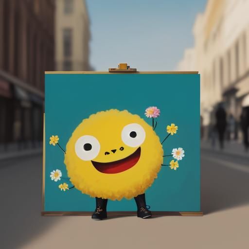 Adorable Alien Street Artist with Flower