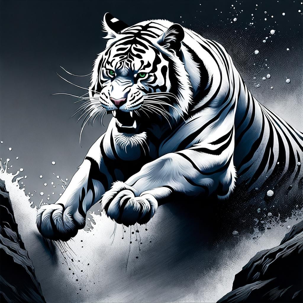 Detailed Ink Tiger Inspired by Chinese Art