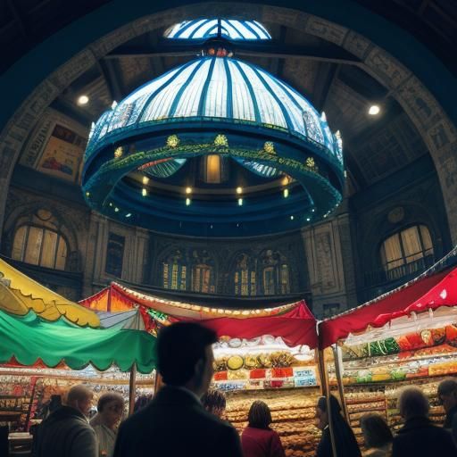 Global Market Gathering in Vibrant Art Nouveau Style