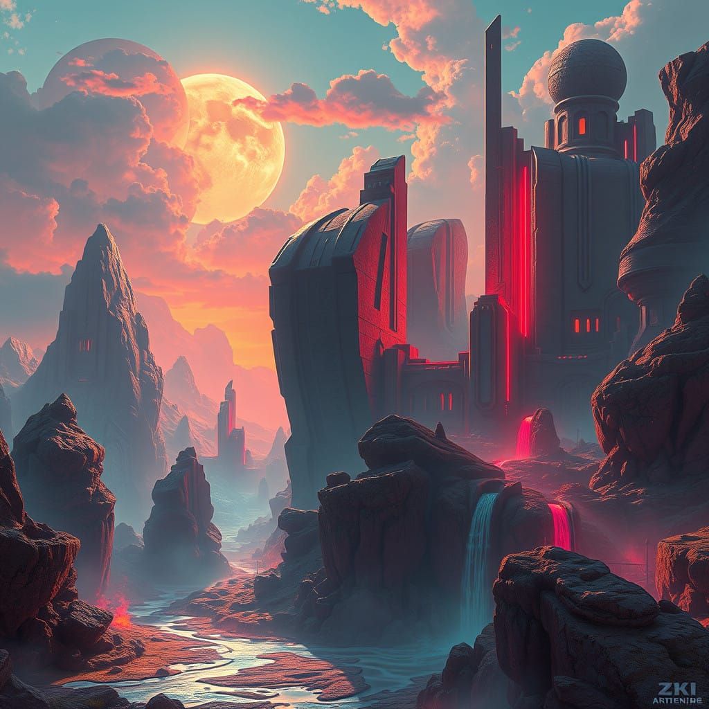 Futuristic Fantasy Worldscapes in Neon Splash Screen Aesthet...