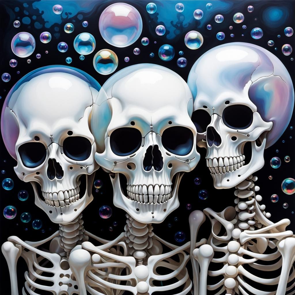 Abstract Skeletons in Soap Bubbles, Cubist Style