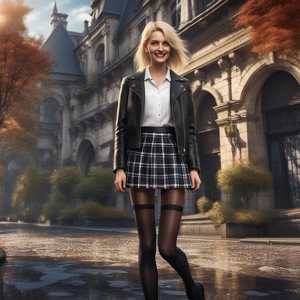 French Woman in Leather Jacket, Fantasy Art