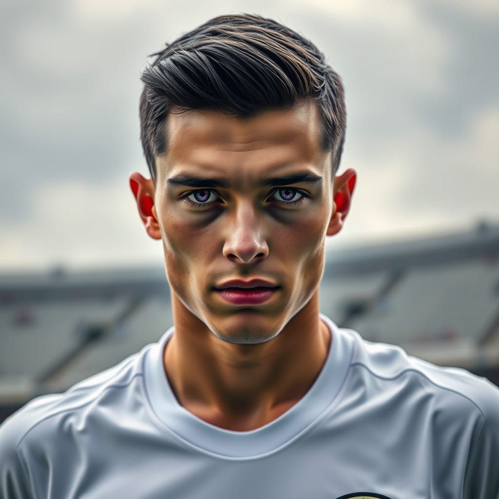 Handsome Young Soccer Star in Moody Stadium Setting