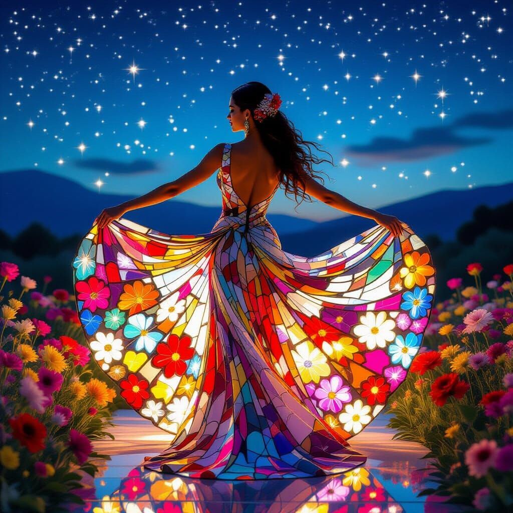 Flamenco Dancer of Stained Glass in 3D Hyperrealism