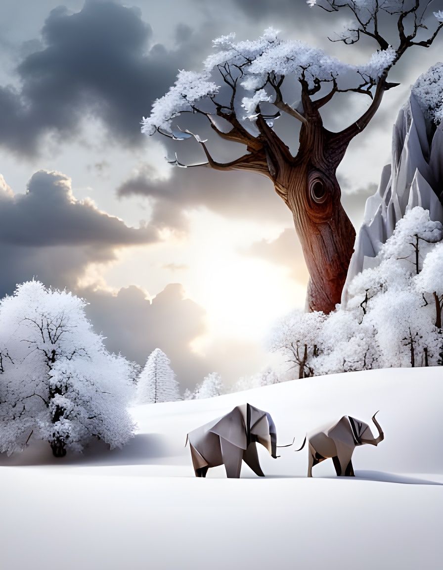 Origami Elephant Sculpture Photo in 8K Resolution