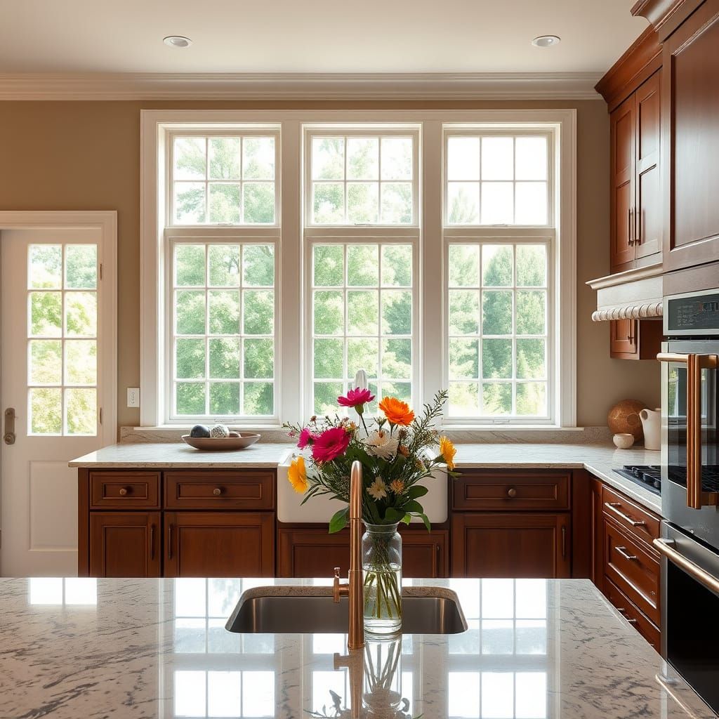 Colonial Kitchen with Warm Beige Walls and Rich Wood Tones