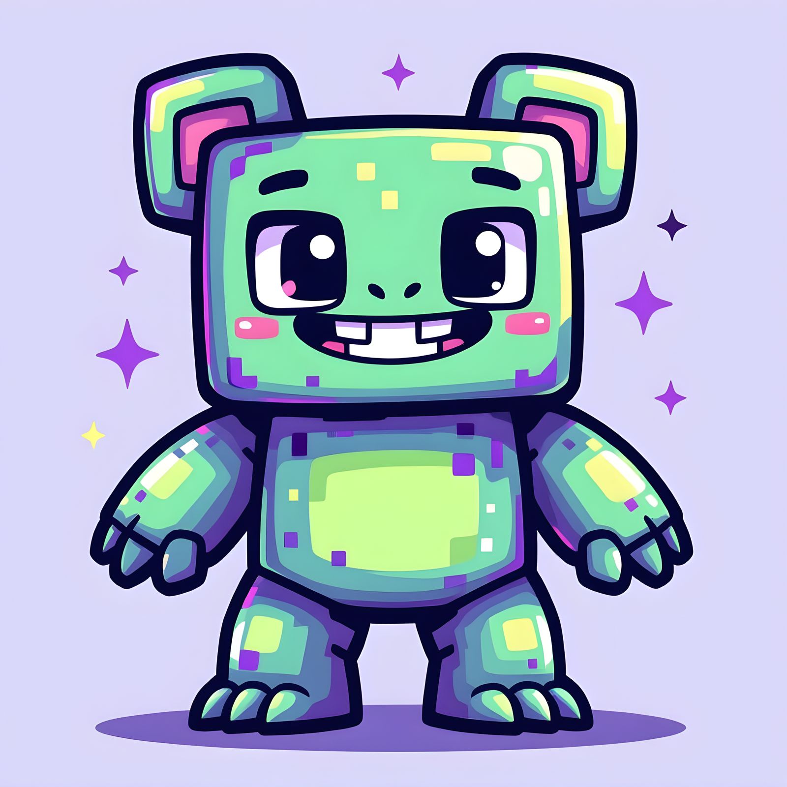 Cute Voxel Monster with Neon Accents