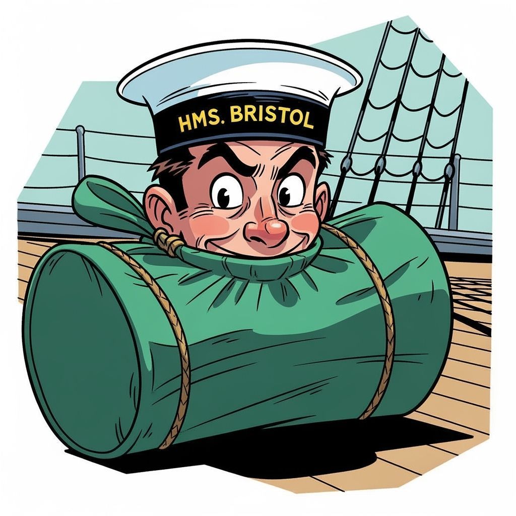 Cartoon Royal Navy Sailor in a Bag