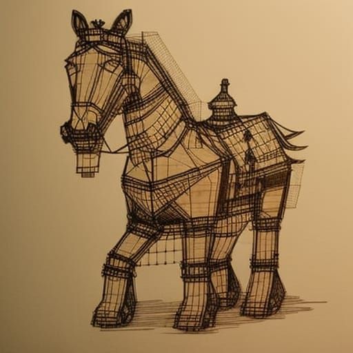 Trojan Horse Blueprint in Leonardo da Vinci Style