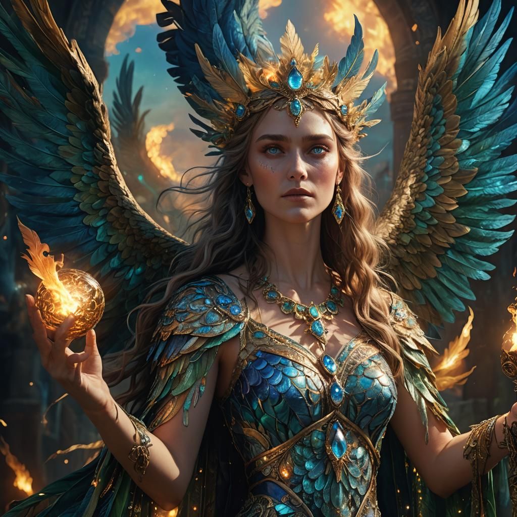Mystical Goddess with Phoenix in Fantasy Painting