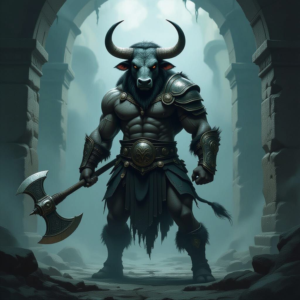 Mighty Minotaur in Dim Labyrinth