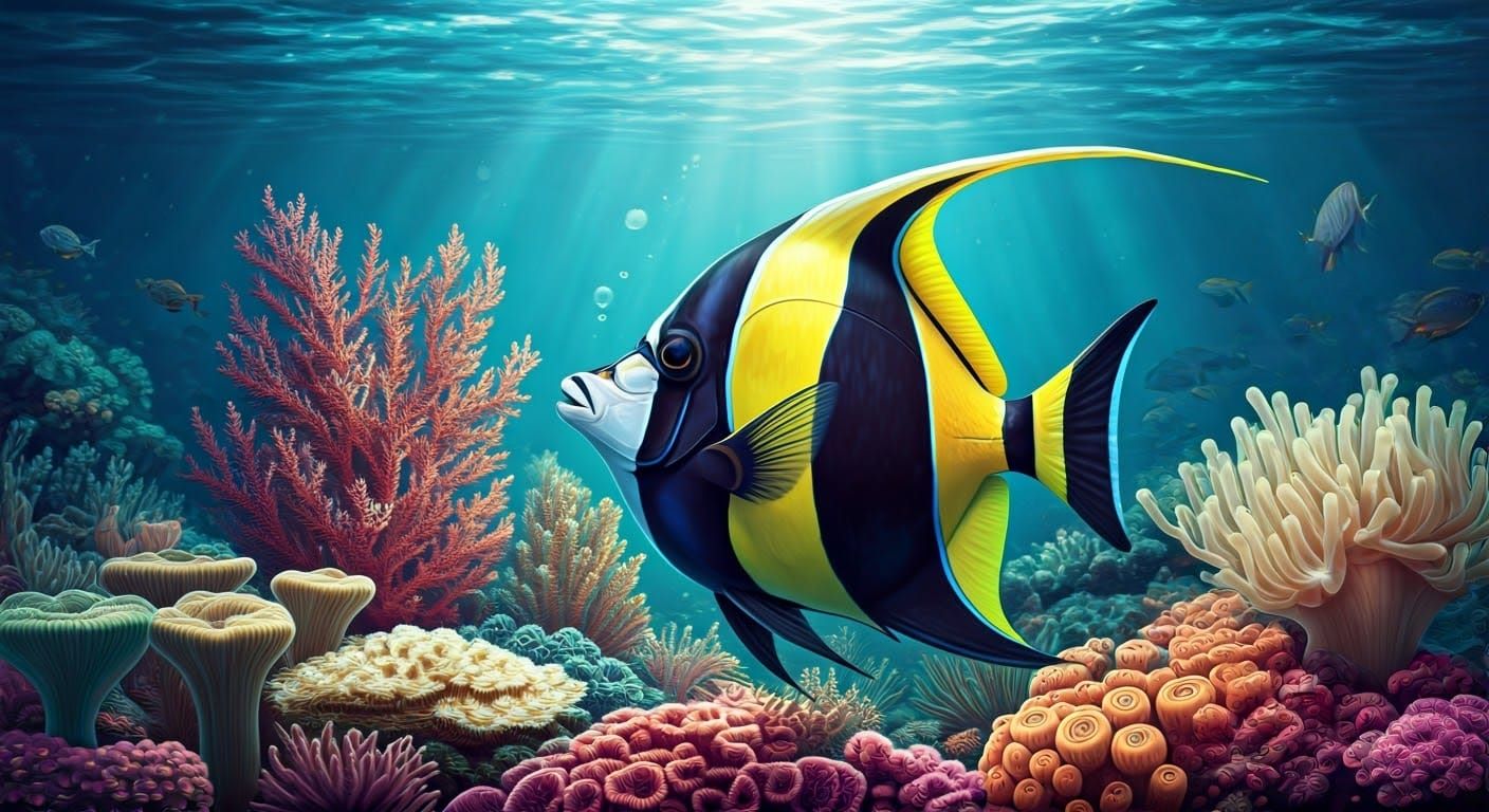 Realistic Moorish Idol Fish in a Vibrant Coral Reef Scene