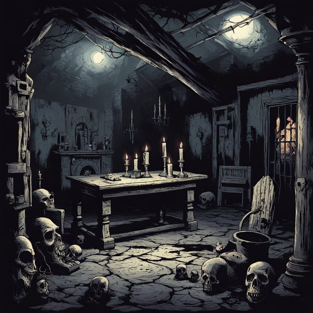 Creepy Seance with Puppets and Angry Spirits in Dark Surreal...