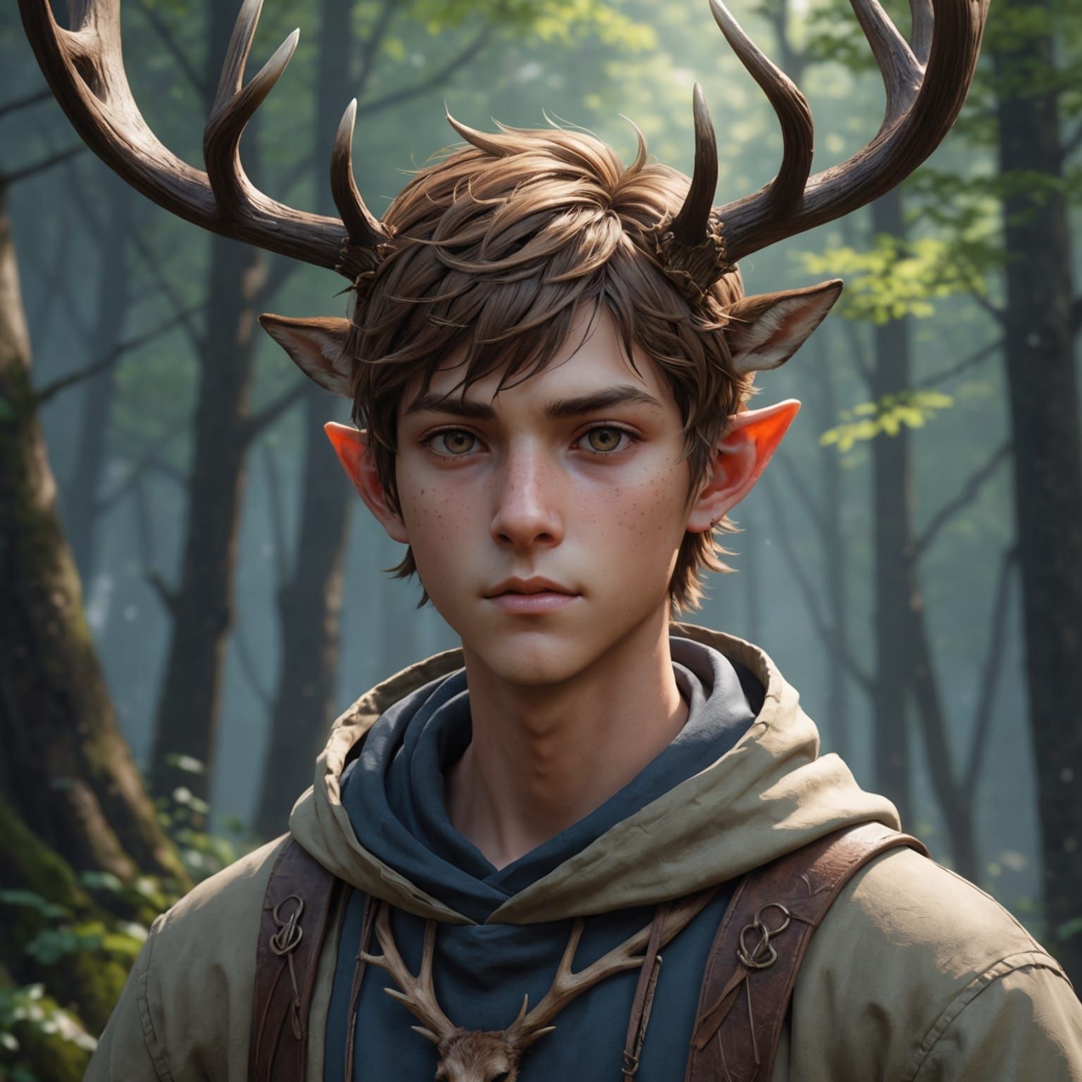 Detailed 3D Anime Deer Boy Hybrid