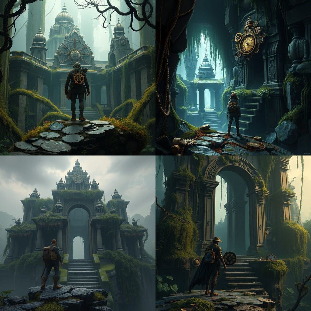 Clockwork Explorer at Forgotten Temple, Detailed Matte Paint...