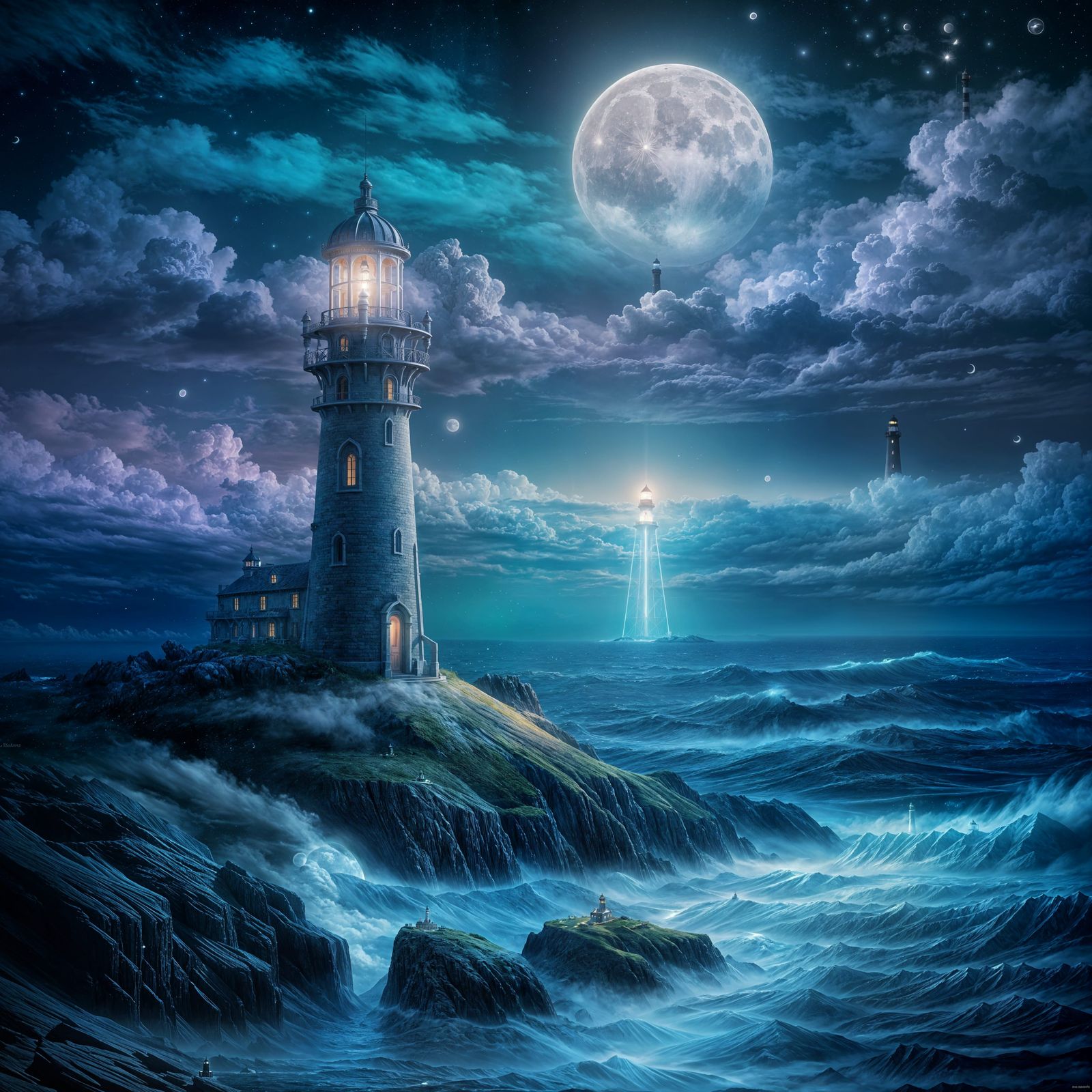 Prism Lighthouse at Night: Fantasy Concept Art