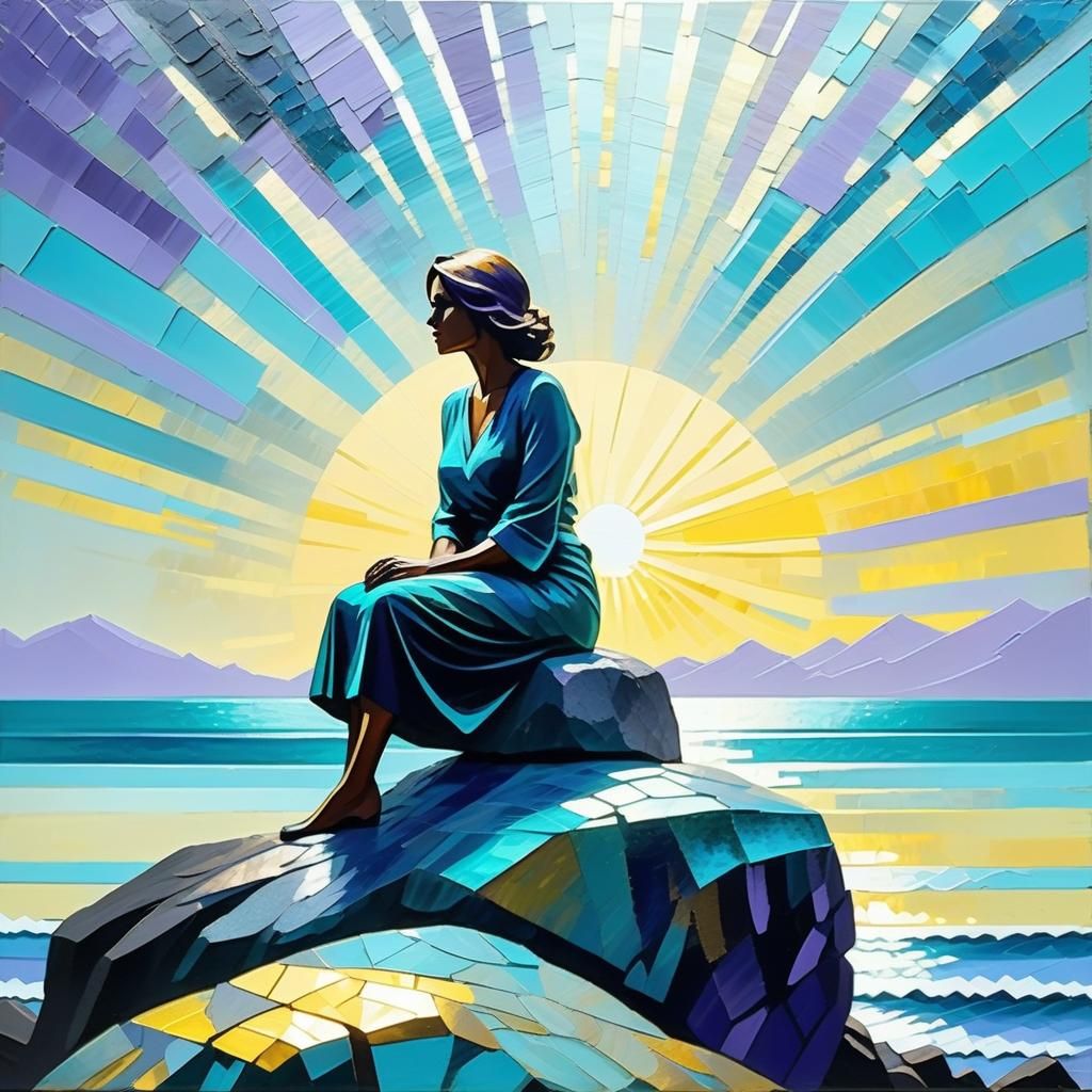 Impressionist Woman in Dreamlike Expressionist Landscape