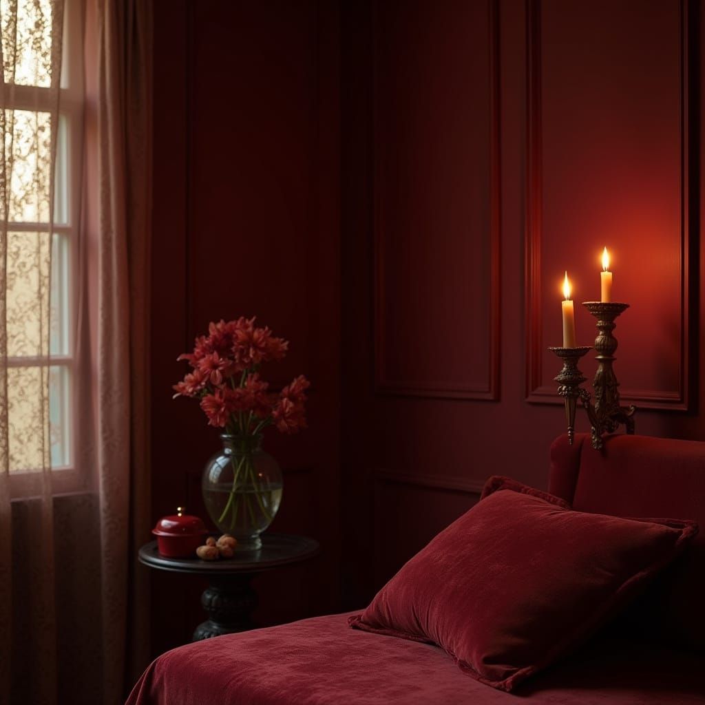 Gothic Luxury Boudoir in Warm Burgundy Tones