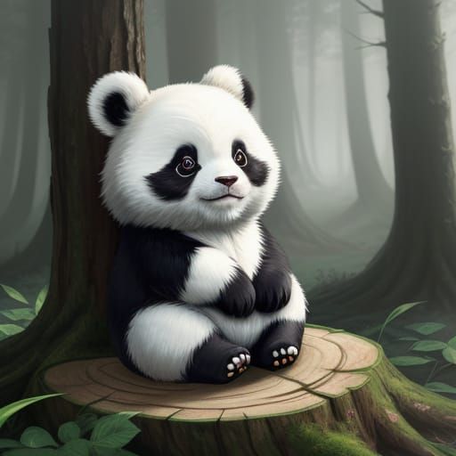 Whimsical Panda-Rabbit Hybrid in a Serene Forest