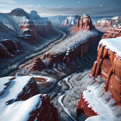 Snowy Red Rocks of Sedona: Digital Winter Art