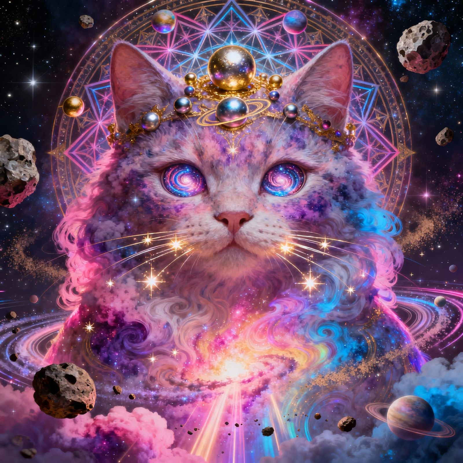 Celestial Cat Deity of Supernovas in Deep Space