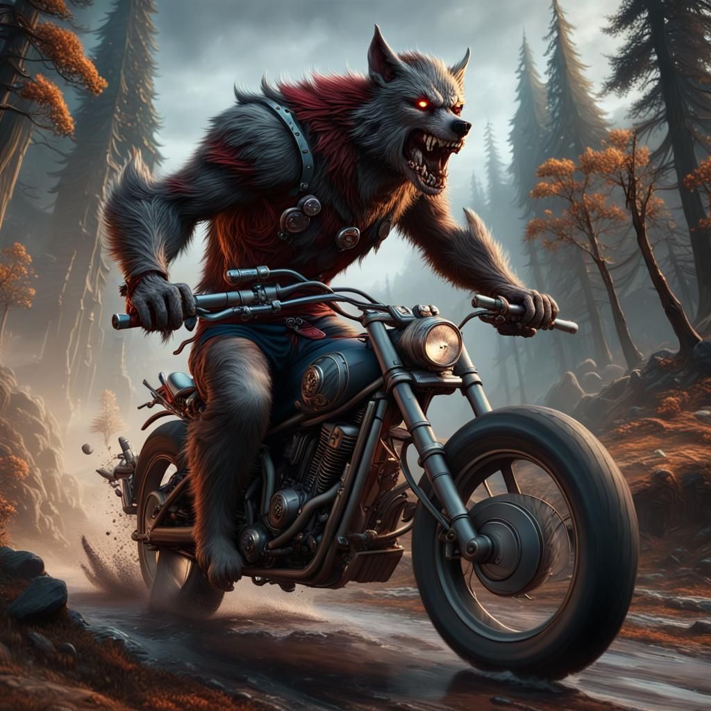 Biker Werewolf Matte Painting Concept Art