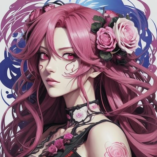 Skull With Roses In Vibrant Anime Style