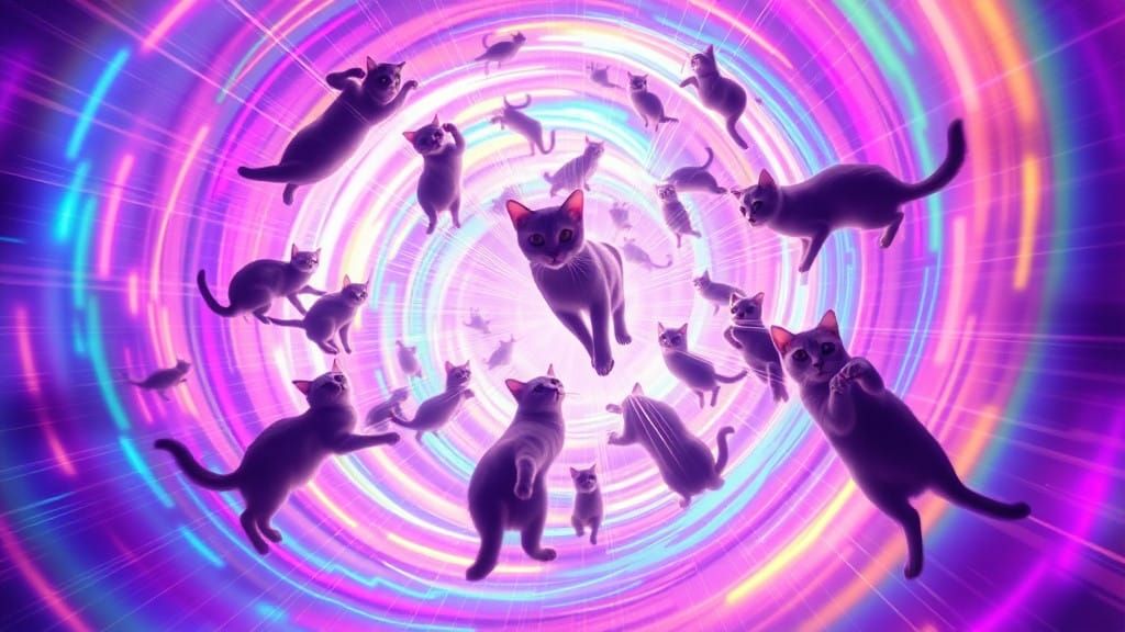 Cosmic Vortex of Radiant Felines in Neon Futurism
