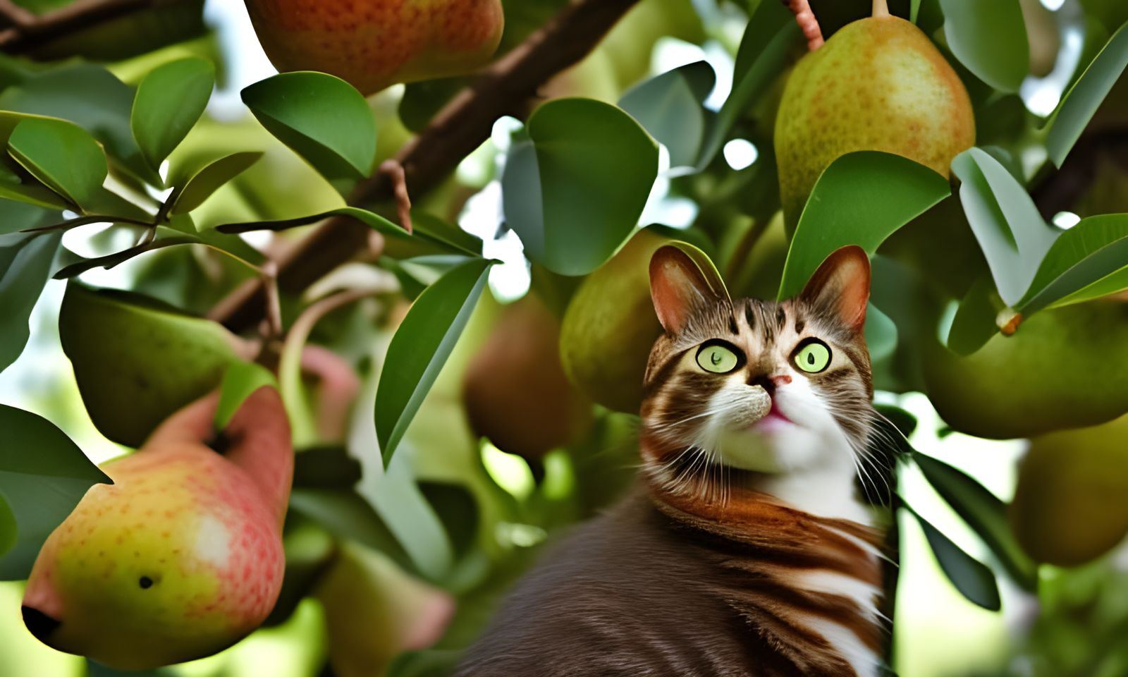 Hyperdetailed Cat in Pear Tree Photograph