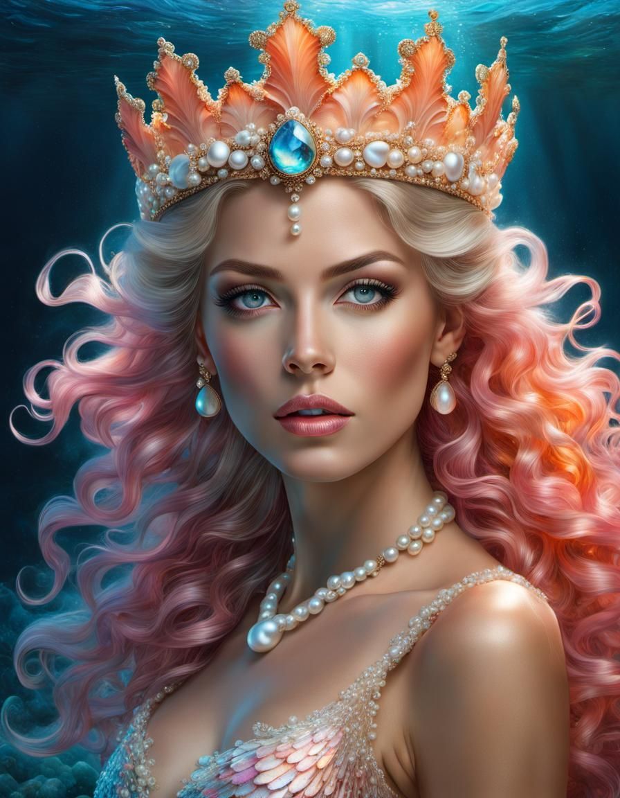 Water Nymph Portrait with Seashell Crown