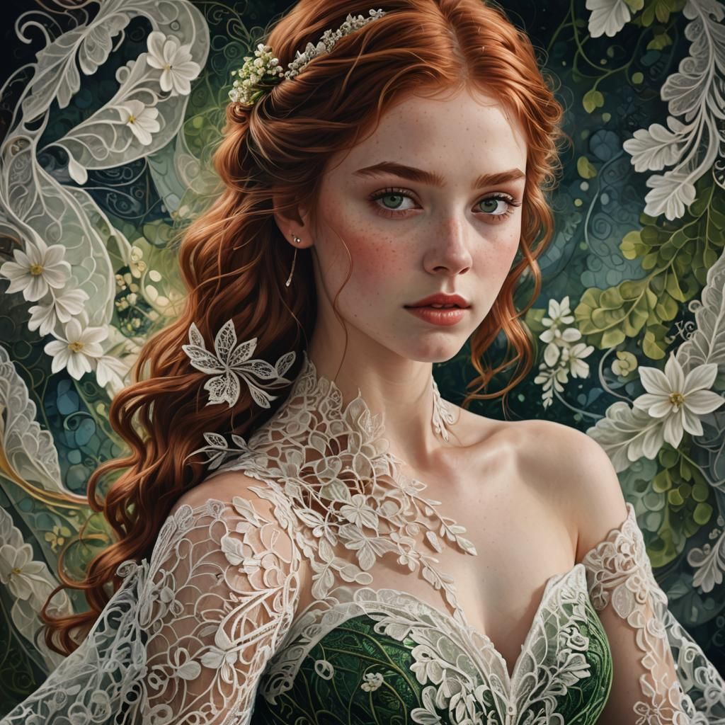Ethereal Portrait of Woman with Auburn Hair in Fantasy Style