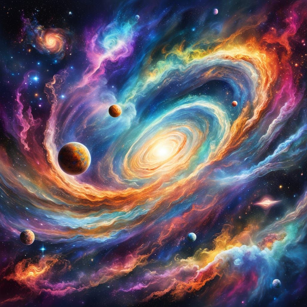 Cosmic Odyssey in Vibrant Holographic Style