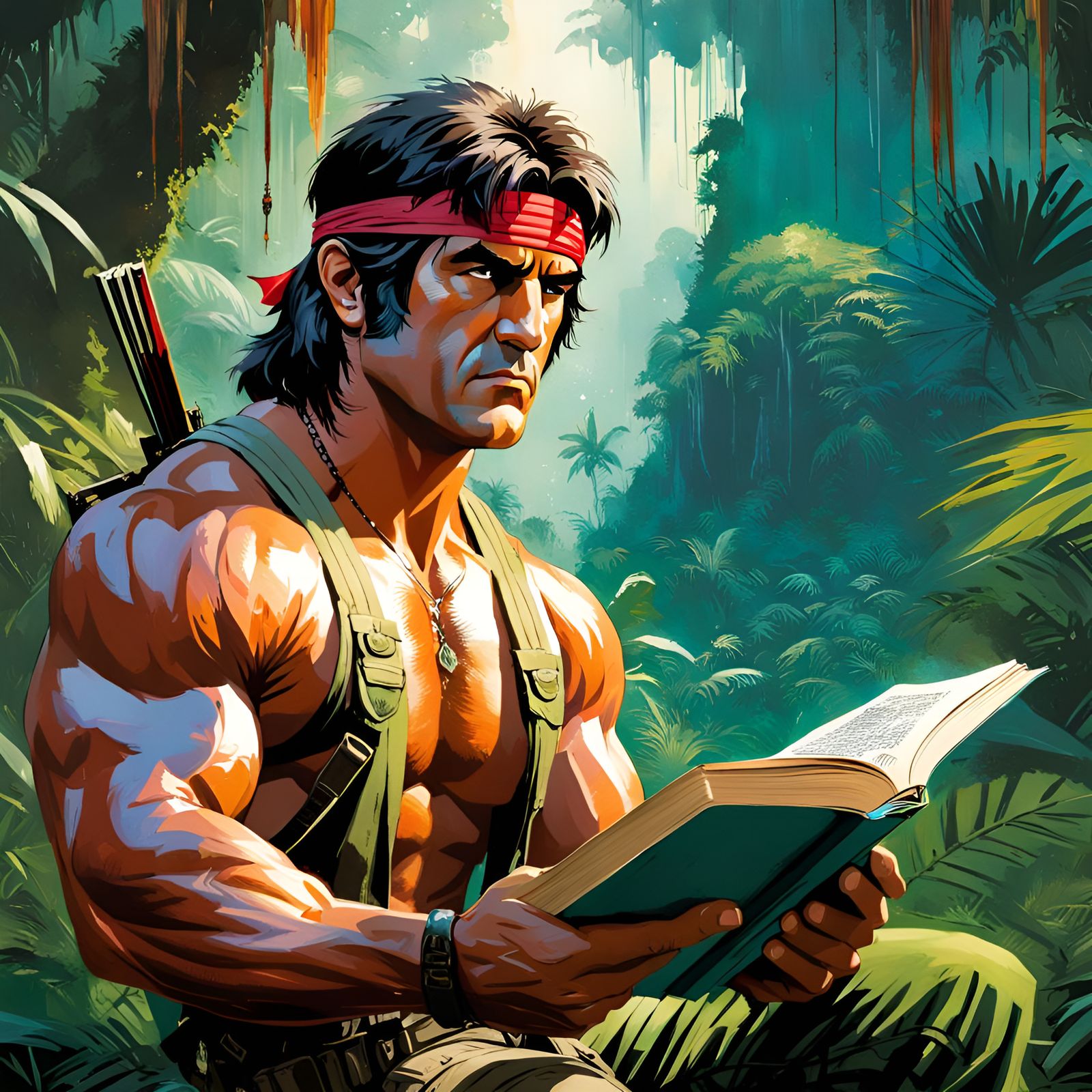 Jungle Portrait of Man Reading, Digital Art