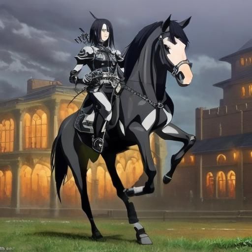 Anime Girl on Black Stallion: Digital Matte Painting