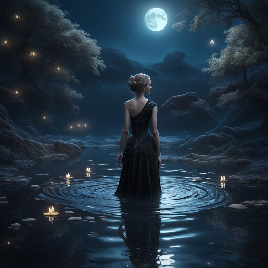 Moonlit Water Nymph in Black Dress